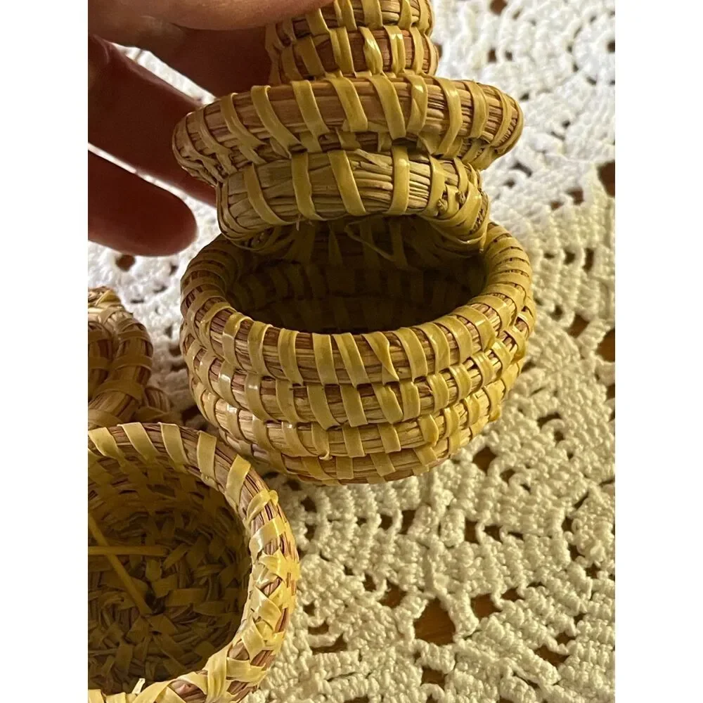 Set 2 Mini Sweetgrass Basket with Lids, Charleston South Carolina, 2.5
